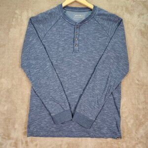 Eddie Bauer Henley Shirt Blue Pullover Long Sleeve Men's Size TL Tall Man